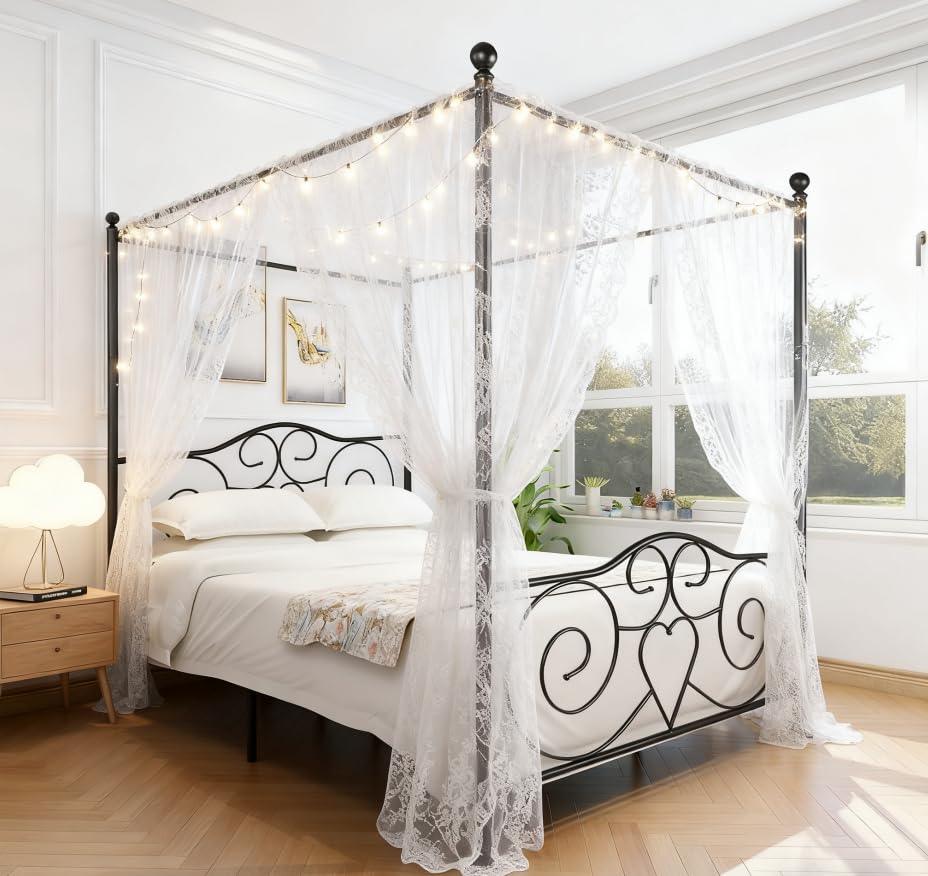 Queen Canopy Bed Frame, Metal Canopy Platform Bed, No Box Spring Needed, view 4