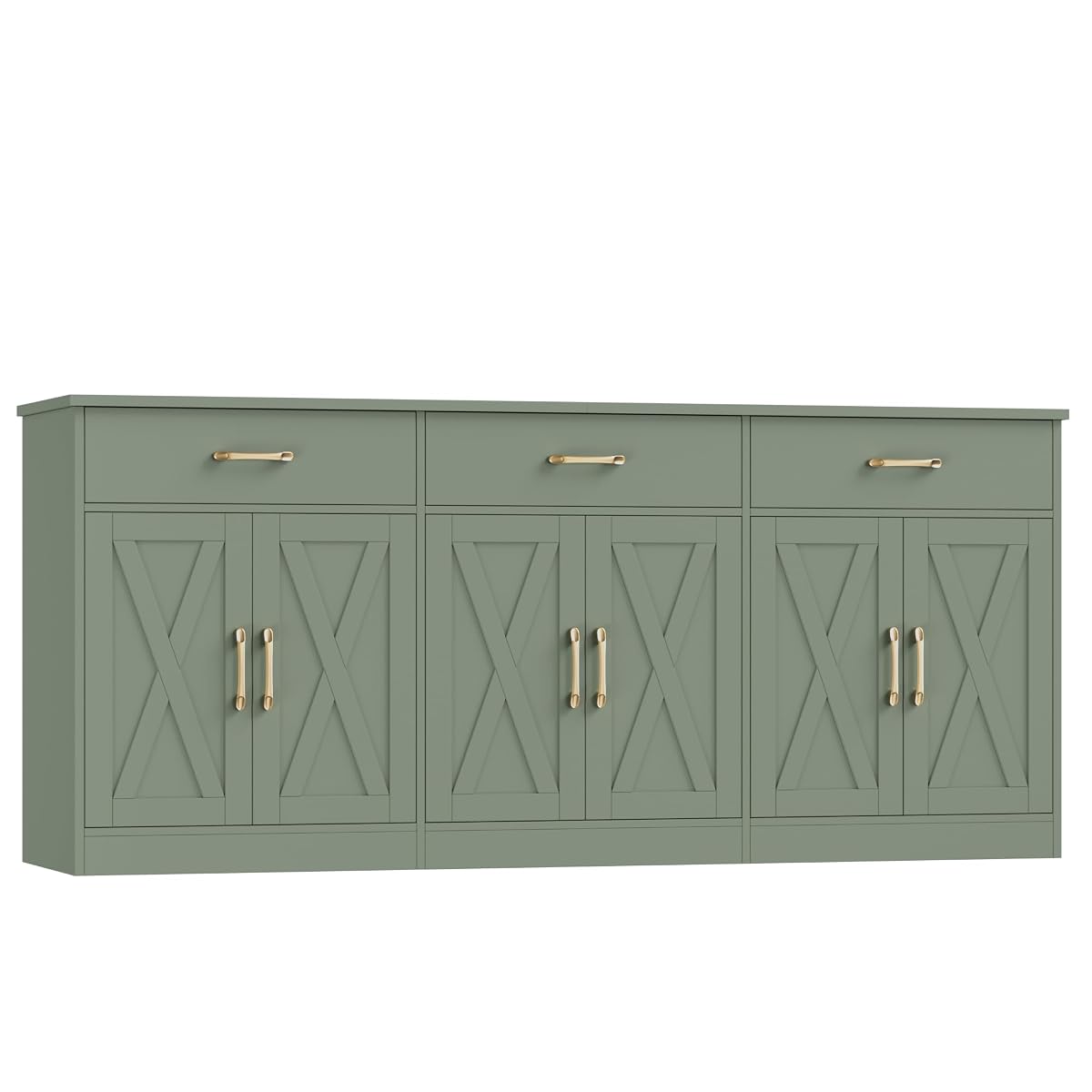 71"W Farmhouse Kitchen Sideboard Buffet Cabinet with Storage, Green