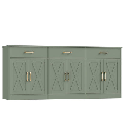 71"W Farmhouse Kitchen Sideboard Buffet Cabinet with Storage, Green