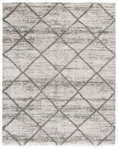 SAFAVIEH Hudson Shag Collection Area Rug - 9' x 12', Grey & Beige, Modern Trellis Design, Non-Shedding & Easy Care, 2-inch Thick Ideal for High Traffic Areas in Living Room, Bedroom (SGH281J)