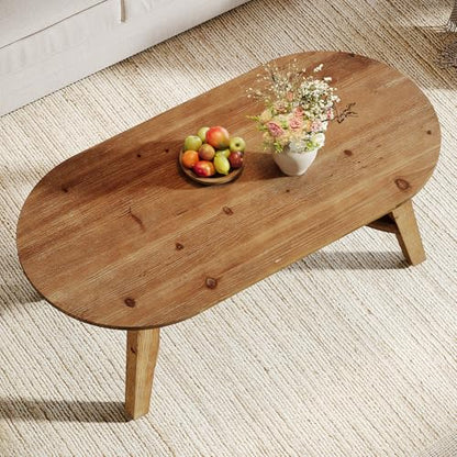 Oval Coffee Table, 47" Real Wood Living Room Table, Natural Pine Solid Wood Coffee Table, Modern Center Accent Furniture, Child-Friendly,Rustic Brown