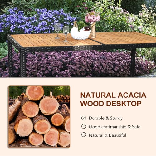 7 Pieces Patio Dining Set, Wicker Outdoor Dining Set for 6 Patio Furniture Set with Acacia Wood Table Outdoor Table and Chairs for Garden and Yard