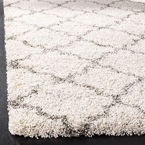 SAFAVIEH Hudson Shag Collection Area Rug - 10' x 14', Ivory & Grey, Moroccan Trellis Design, Non-Shedding & Easy Care, 2-inch Thick Ideal for High Traffic Areas in Living Room, Bedroom (SGH282A)