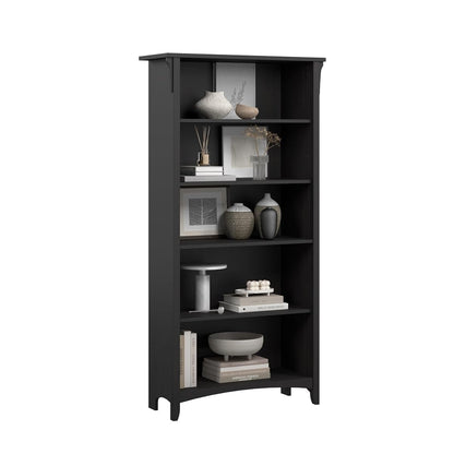 Salinas 5 Shelf Bookcase in Vintage Black, Tall Bookshelf, Large Book Shelf for Living Room, Home Office, or Entryway