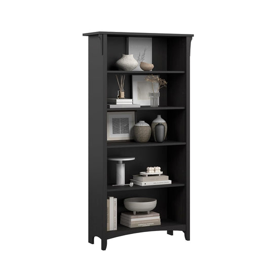 Salinas 5 Shelf Bookcase in Vintage Black, Tall Bookshelf, Large Book Shelf for Living Room, Home Office, or Entryway
