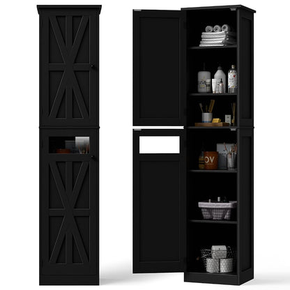 Tall Bathroom Cabinet, Slim Bathroom Storage Cabinet with Adjustable Shelves and 2 Doors, Narrow Floor Storage Cabinet for Bathrooms, Kitchen, Living Room, Black