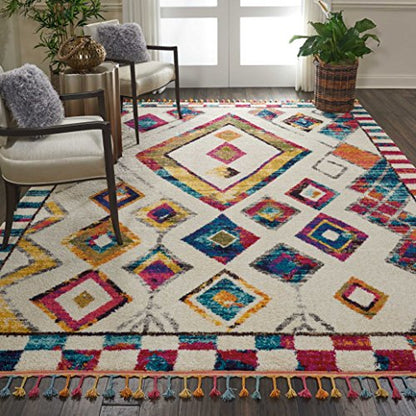 Home Moroccan Casbah Ivory Multicolor 7'10" x 10'6" Area Rug - Easy Clean, Non Shedding, Bed Room, Living Room, Dining Room, Kitchen (8' x 11')