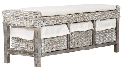 Safavieh FOX6537A Home Collection Kobutsu Rattan Storage Bench, White/Grey Wash