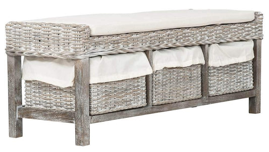 Safavieh FOX6537A Home Collection Kobutsu Rattan Storage Bench, White/Grey Wash