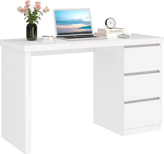 White Desk with Drawers, 43'' W Home Office Computer Desk Gaming Table, Modern Vanity Desk with Storage, Wood Writing Workstation for Bedroom, Living Room, White
