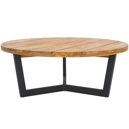 SAFAVIEH Outdoor - Leo Round Coffee Table - Natural & Black - Solid Wood - Mid-Century Three-Leg Tripod Design - Ideal for Patio, Deck, Porch, Backyard, 39.4" W x 39.4" D x 15.4" H (PAT7319B)