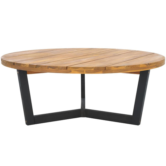 Natural and black round tripod outdoor coffee table