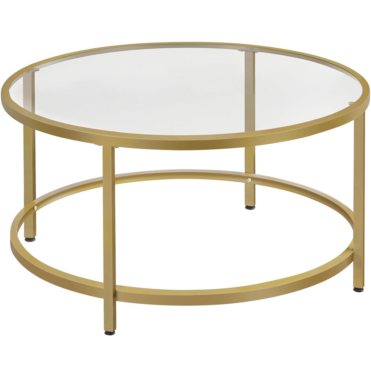 Yaheetech Gold Glass Coffee Table for Living Room, 36" Round Glass Coffee Table with Metal Frame, Circle Coffee Table for Home, Office, Apartment