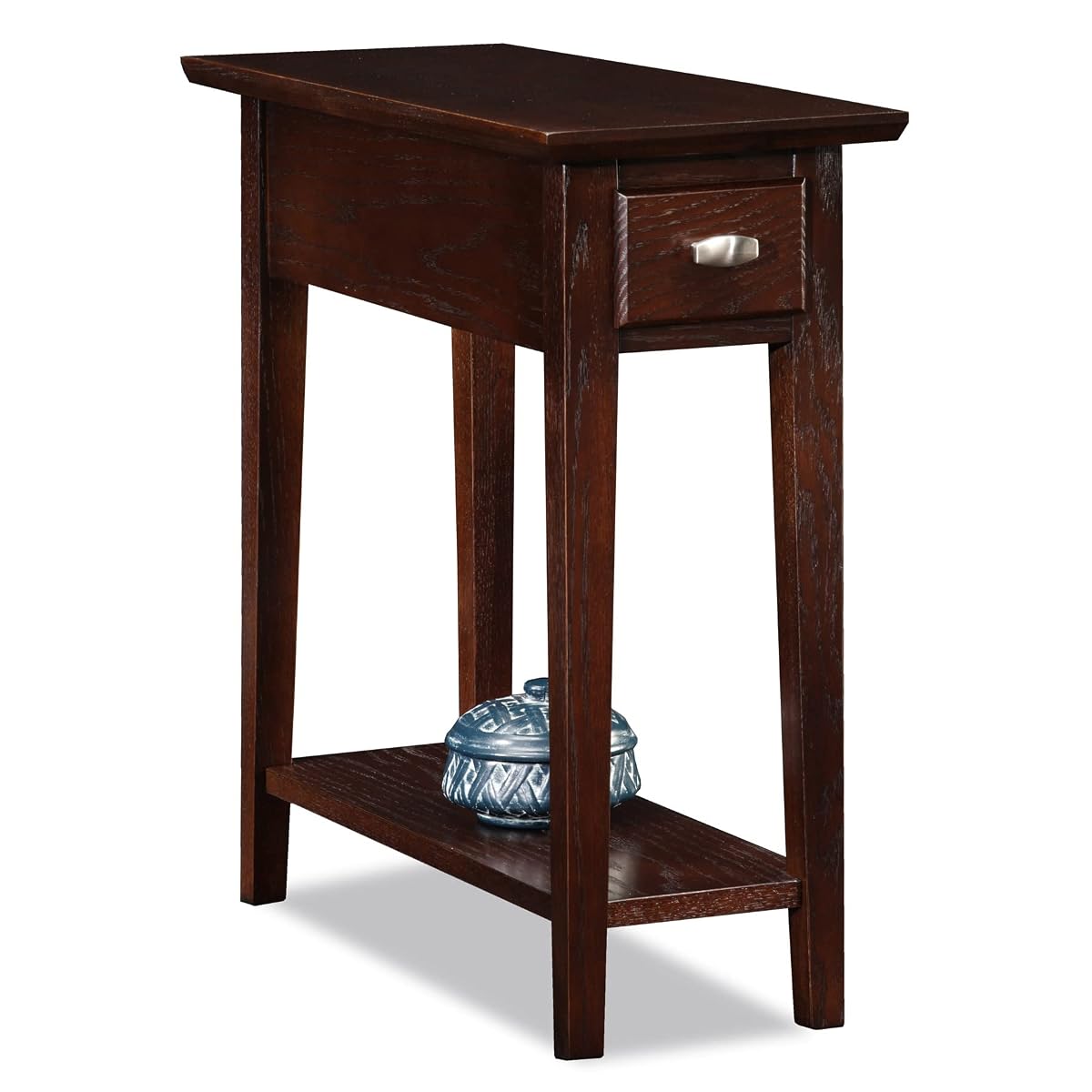 15-In Wide End Table, Solid Wood Construction, One Drawer, One Lower Shelf, Narrow Width, Easy-Assembly, Chocolate Oak, 15.0 In. W x 24.0 In. D x 24.0 In. H, 10071-CH