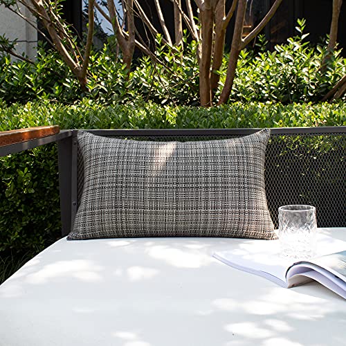 Kevin Textile Pack of 2 Decorative Outdoor Waterproof Throw Pillow Covers Lumbar Pillowcases Modern Cushion Cases for Patio Couch Bench 12 x 20 Inch Grey