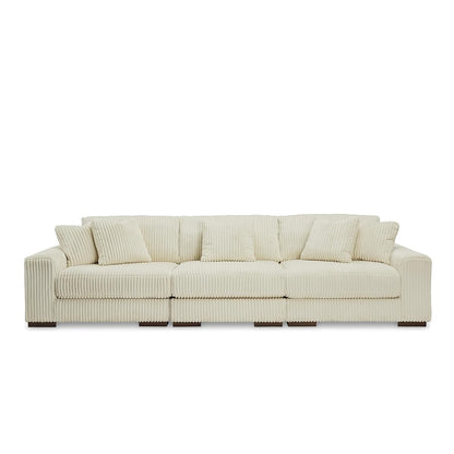 Signature Design by Ashley Lindyn 3-Piece Sectional Sofa, Deep Seat Couch, Comfy Textured Corduroy-Style Fabric, Reversible Cushions, Contemporary Living Room Furniture Set, Ivory White