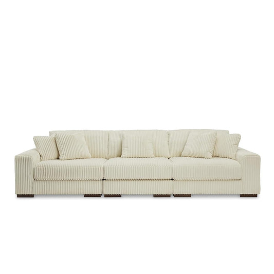 Signature Design by Ashley Lindyn 3-Piece Sectional Sofa, Deep Seat Couch, Comfy Textured Corduroy-Style Fabric, Reversible Cushions, Contemporary Living Room Furniture Set, Ivory White