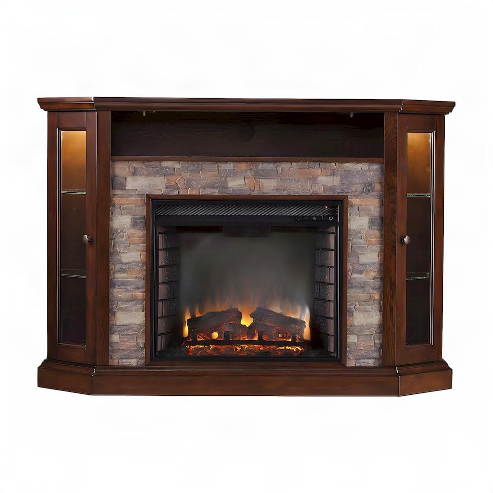 Corner Electric Fireplace with Mantel and Adjustable Shelves