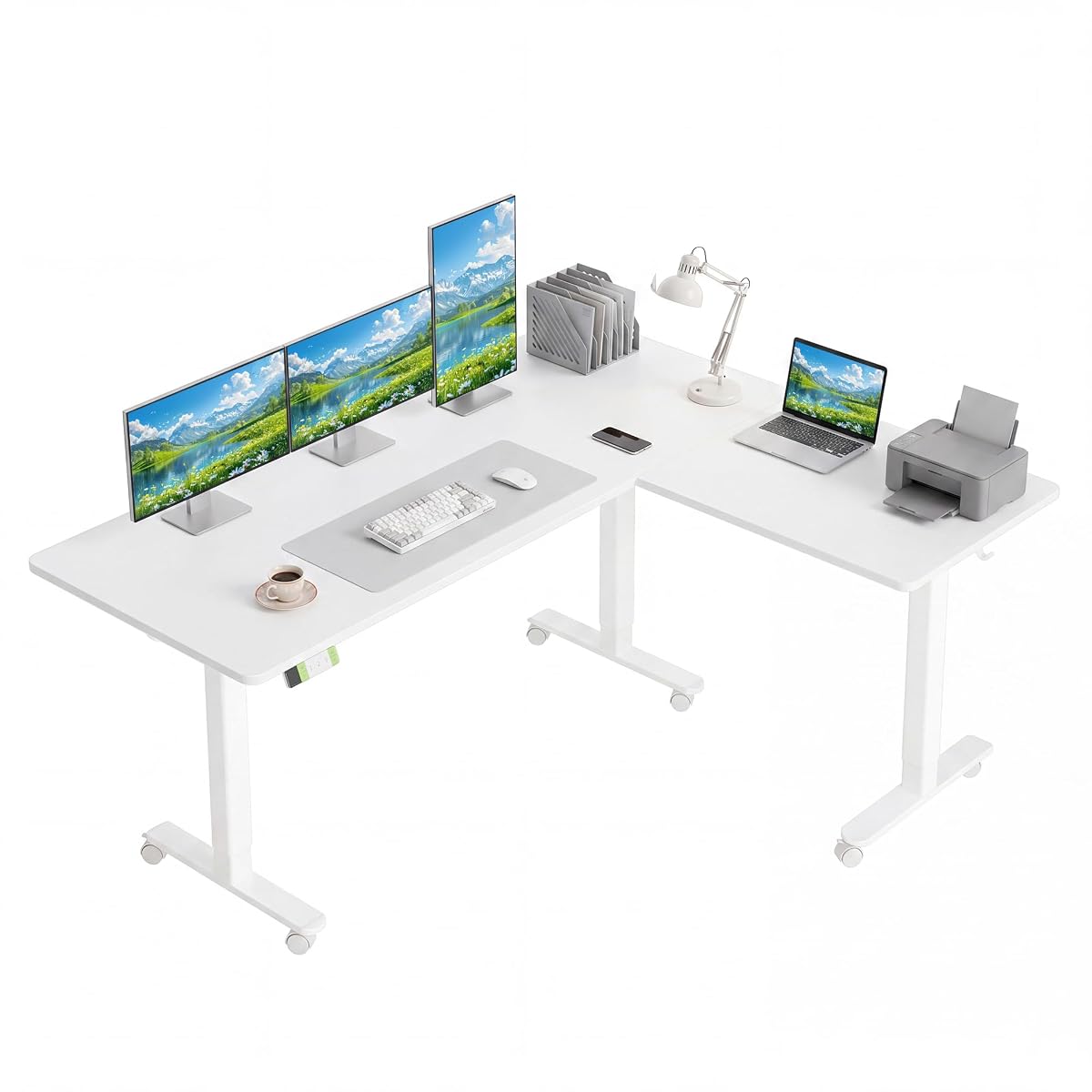 63''*55'' L Shaped Standing Desk Adjustable Height, White