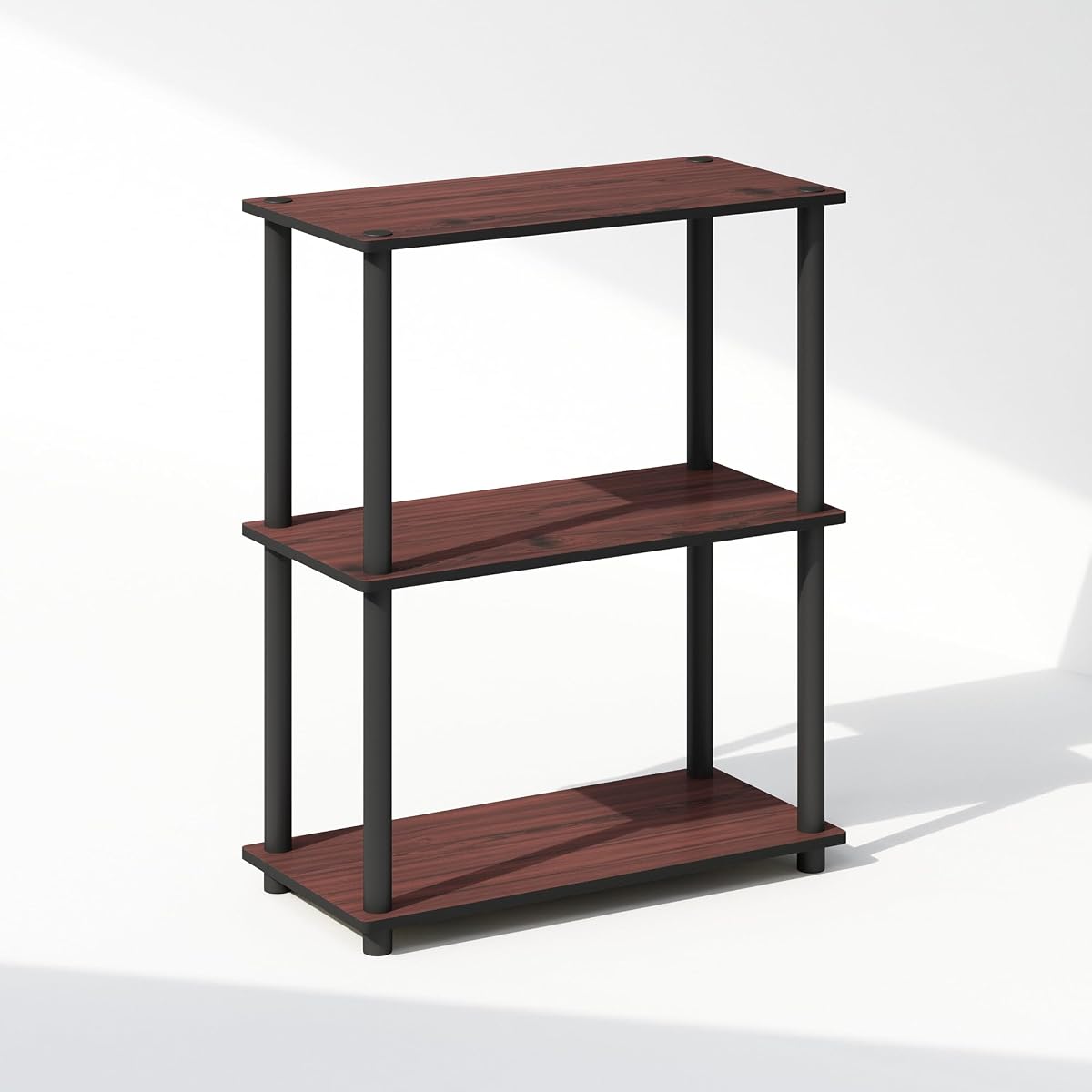 Turn-N-Tube Book Shelf, 3-Tier Bookshelf, Bookcase with Multipurpose Compact Display Rack, 11.6 x 23.6 x 29.6, for Living Room, Bedroom, Home Office, Dark Cherry