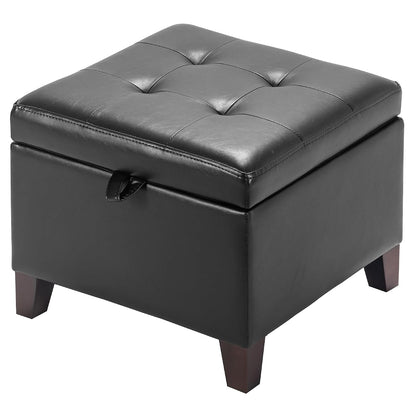 17 Inch Storage Ottoman Foot Rest,Square Faux Leather Foot Stool,Small Ottoman with Storage,Padded Seat for Entryway,Living Room,Bedroom,Couch,Under Desk,Black