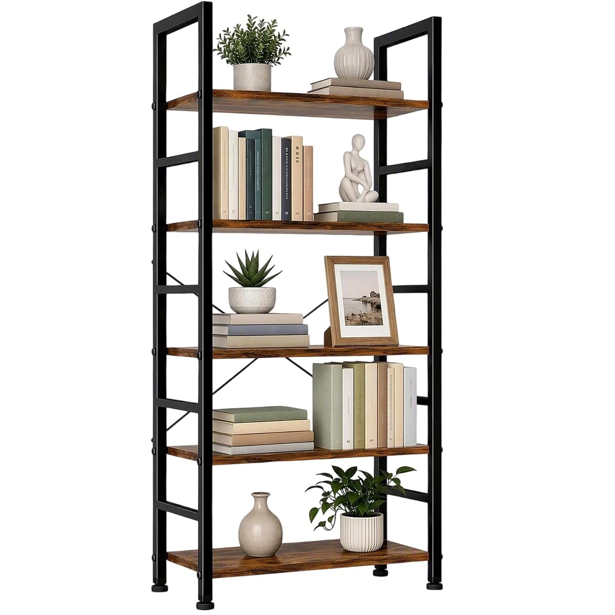 5 Tier Bookshelf, Free Standing Bookcase with Open Storage Shelves