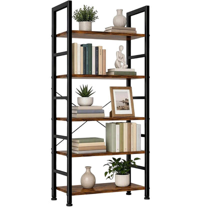 5 Tier Bookshelf, Free Standing Bookcase with Open Storage Shelves