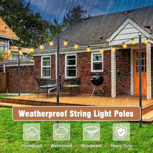 NUERPO 7 Pack String Light Poles,Metal Poles for Hanging Outdoor Light Strings,7 Pack 10 FT Light Poles Stand for Outside Garden,Patio,Wedding,Backyard,Deck,Party