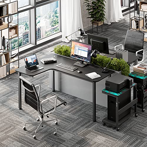 60 Inch Black Corner L Shaped Computer Desk, Home Office Gaming Study Work Writing Table Long Large Sturdy Workstation Simple Modern with Metal Legs, Left Side