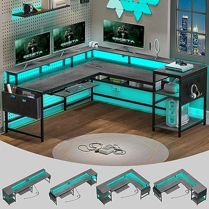 L Shaped Gaming Desk, Convertible 96" Home Office Desk or Corner Desk, view 2