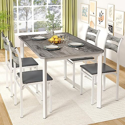 5-Piece Dining Table Set for 4, 43.3" Modern Wood Kitchen Table with PU Leather Chairs, Space-Saving for Small Spaces & Apartments, Easy to Assemble(Grey)