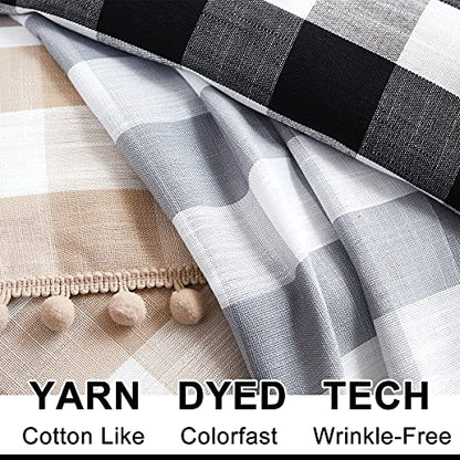 Pompom Buffalo Check Curtains Taupe and White Plaid Window Treatment Set 95 inch Rustic Farmhouse Curtain Drapes for Living Room Bedroom Kids Dorm 2pcs Rod Pocket
