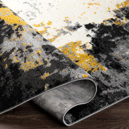 Area Rugs - 2x3 Pepin Modern Abstract Black Rug for Living Room Bedroom - Small Charcoal Gray Mustard Boho Stain Resistant Carpet for Entryway, Kitchen and Office (2' x 3')