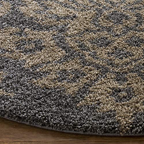 SAFAVIEH Florida Shag Collection Area Rug - 4' Square, Grey & Beige, Damask Design, Non-Shedding & Easy Care, 1.2-inch Thick Ideal for High Traffic Areas in Living Room, Bedroom (SG460-8013)