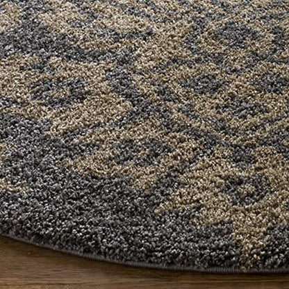 SAFAVIEH Florida Shag Collection Area Rug - 4' Square, Grey & Beige, Damask Design, Non-Shedding & Easy Care, 1.2-inch Thick Ideal for High Traffic Areas in Living Room, Bedroom (SG460-8013)