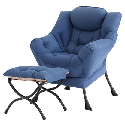 Lazy Chair with Ottoman, Blue Modern Large Accent Chair, Comfy Leisure Sofa Armchair with Ottoman, Reading Chair with Footrest for Bedroom, Living Room, Dorm Rooms, Blue