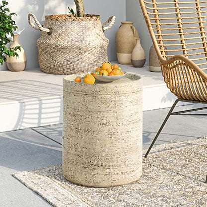 Outdoor Side Tables for Patio, Small Concrete Accent End Table, Stone Round Modern Coffee Furniture, Milky Cement Side Table