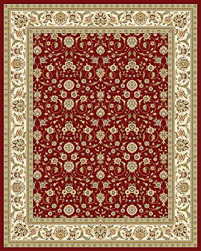 SAFAVIEH Lyndhurst Collection Area Rug - 8' x 10', Red & Ivory, Traditional Oriental Design, Non-Shedding & Easy Care, Ideal for High Traffic Areas in Living Room, Bedroom (LNH312A)