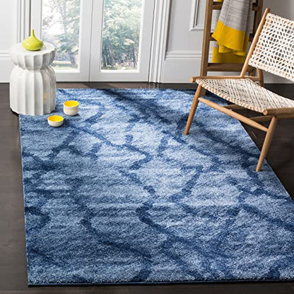 SAFAVIEH Retro Collection Area Rug - 8' Square, Blue & Dark Blue, Modern Abstract Design, Non-Shedding & Easy Care, Ideal for High Traffic Areas in Living Room, Bedroom (RET2144-6570)