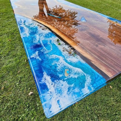 RESINHOMEFURNITURE Handcrafted Blue Seaside Look Furniture Epoxy Resin Dining Table Living Room Table Coffee Table Kitchen Table Conference Table Bar Counter Top Wooden Table Console Table Patio Table
