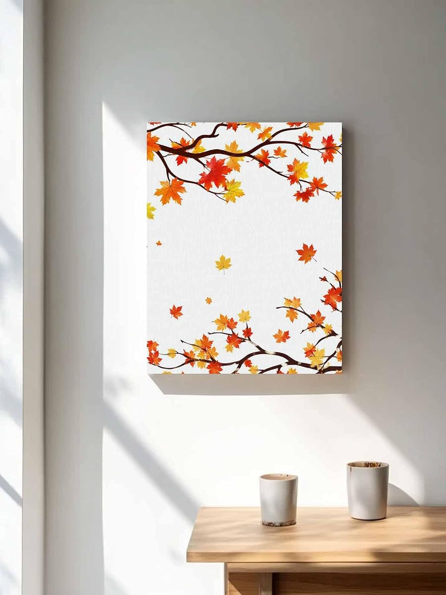 NuYeBiofx Thanksgiving Maple Leaf Canvas Wall Art Prints,48"x32" Framed Picture Artwork Fall Orange Red Leaves Printed Canvas Oil Painting for Living Room Bedroom Office,Ready to Hang