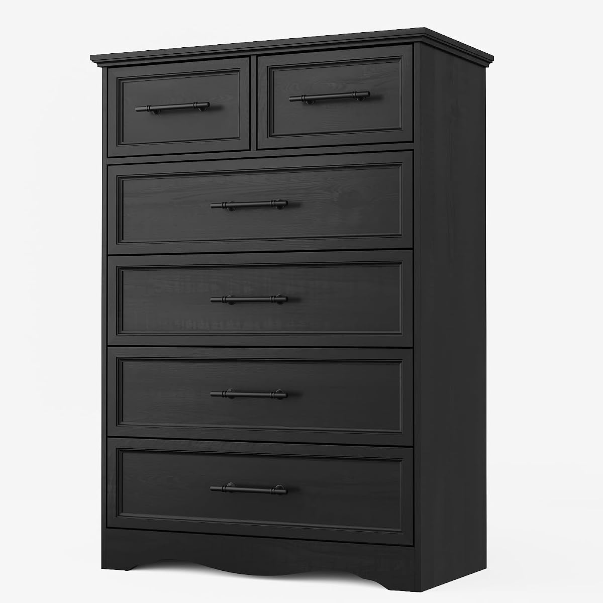 Black 6 Drawer Dresser for Bedroom, 44" Tall Chest of Drawers
