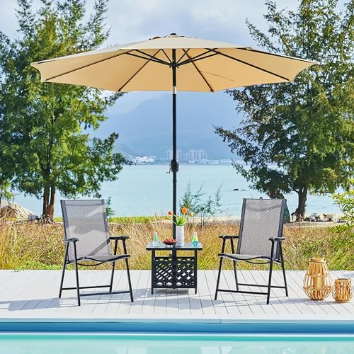 Yaheetech Patio Table with Umbrella Hole, Outdoor Metal Side Table for Deck | Metal Coffee End Table for Garden, Pool, Patio and Deck, Featuring a Center Pole Hole for Umbrella Use in Patio Living Spaces