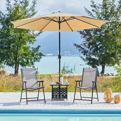 Yaheetech Patio Table with Umbrella Hole, Outdoor Metal Side Table for Deck | Metal Coffee End Table for Garden, Pool, Patio and Deck, Featuring a Center Pole Hole for Umbrella Use in Patio Living Spaces