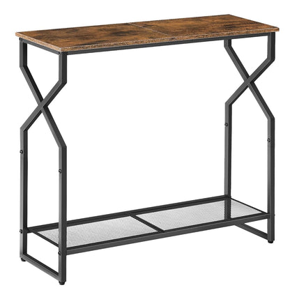 2 Tier Console Table, Sofa Table, Narrow Entryway Table, Hallway Entrance Table, Hourglass-Shaped Frames, Adjustable Feet, for Entrance, Living Room, Hallway, Rustic Brown CTHR21301