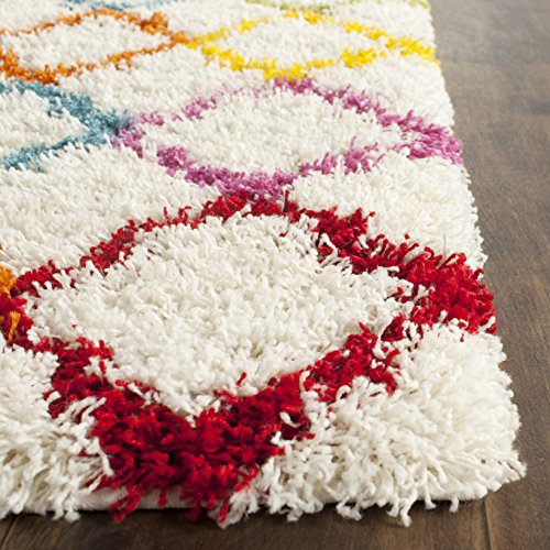 SAFAVIEH Kids Shag Collection Area Rug - 5'3" x 7'6", Ivory & Multi, Rainbow Trellis Design, Non-Shedding & Easy Care, 2-inch Thick Ideal for High Traffic Areas in Living Room, Bedroom (SGK569A)
