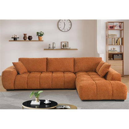 Oversized Fluffy Sofa Chaise Set 2 Pieces Sectional Sofa Chenille Couch with Deep Seat for Living Room (Caramel, Right-Hand Facing)