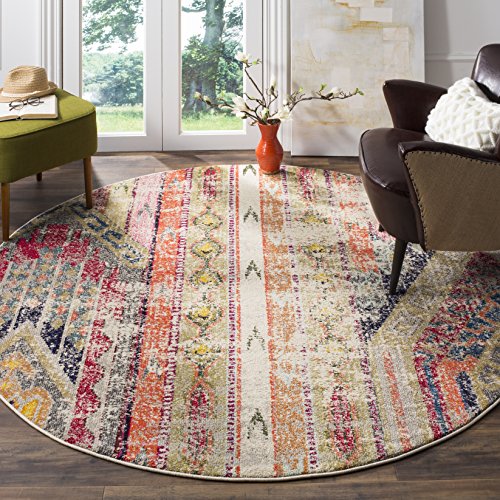 SAFAVIEH Monaco Collection Area Rug - 8' x 11', Light Grey & Multi, Boho Chic Tribal Distressed Design, Non-Shedding & Easy Care, Ideal for High Traffic Areas in Living Room, Bedroom (MNC222G)