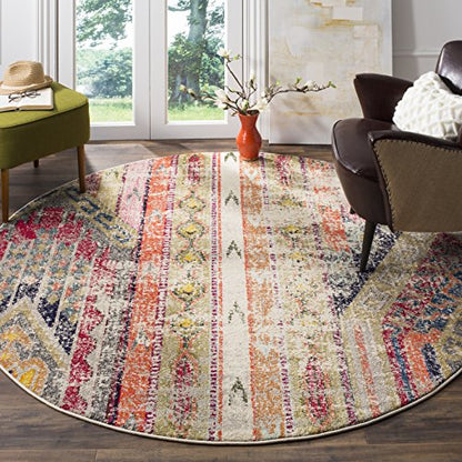 SAFAVIEH Monaco Collection Area Rug - 8' x 11', Light Grey & Multi, Boho Chic Tribal Distressed Design, Non-Shedding & Easy Care, Ideal for High Traffic Areas in Living Room, Bedroom (MNC222G)