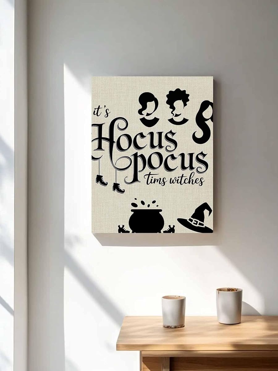 NuYeBiofx Halloween Witches Hat on Burlap Canvas Wall Art Prints,30"x20" Framed Picture Artwork Shoes Farm Black Quote Printed Canvas Oil Painting for Living Room Bedroom Office,Ready to Hang